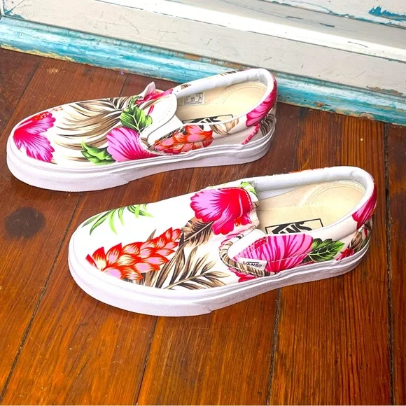 Hawaiian Floral Print Hawaiian Print Vans Slip Ons Vans Shoes